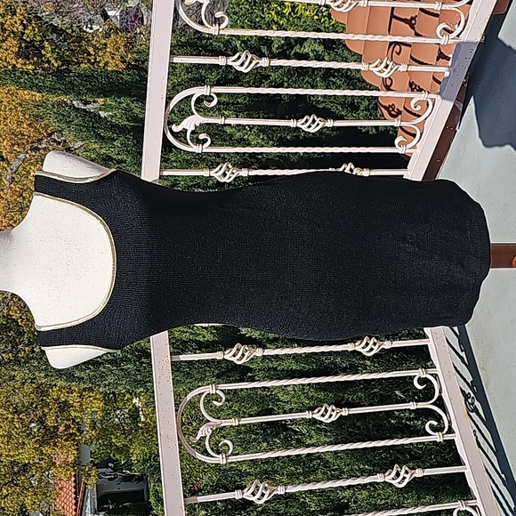 Cache Dresses & Skirts - Vintage Cache Petite Black Knit Gold-Trim Sleeveless Fitted Dress